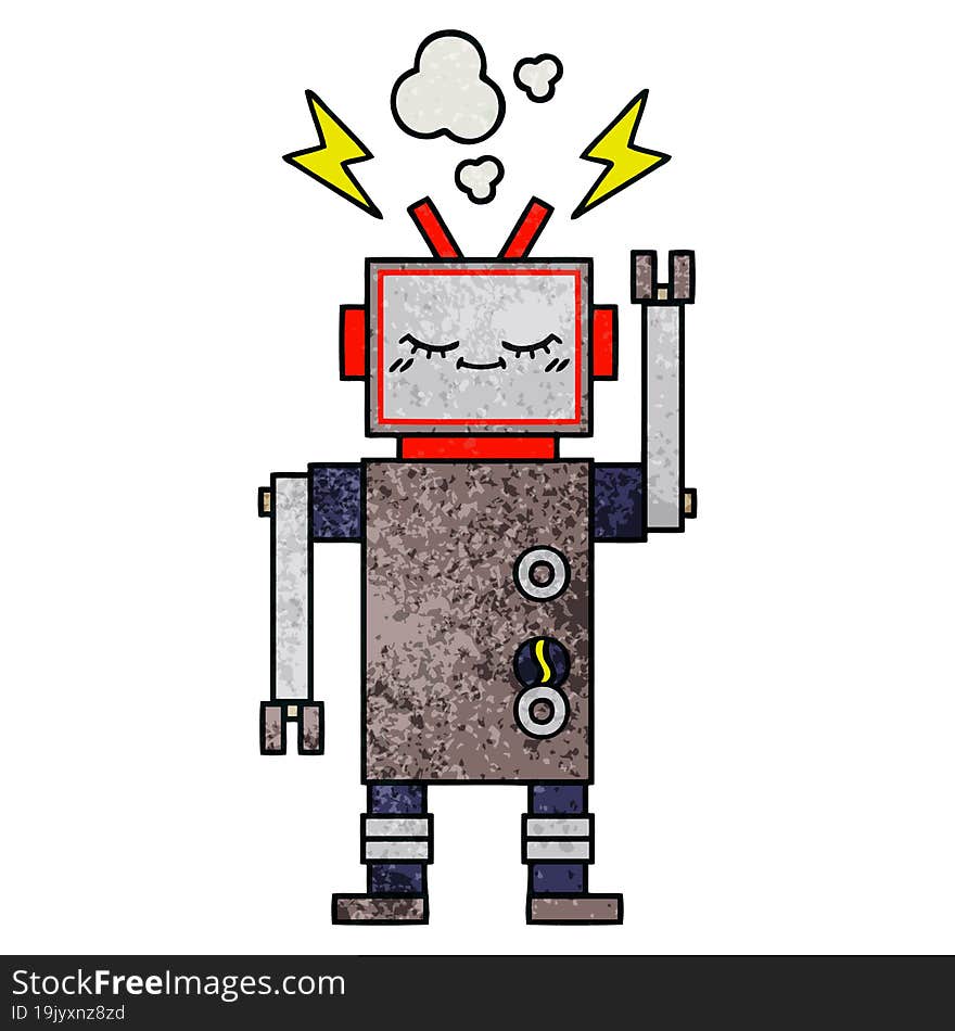 retro grunge texture cartoon dancing robot