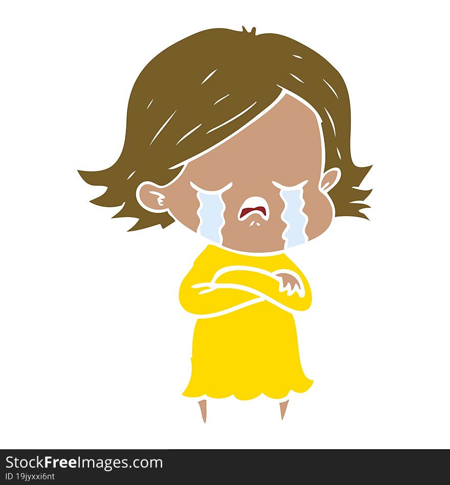 flat color style cartoon girl crying