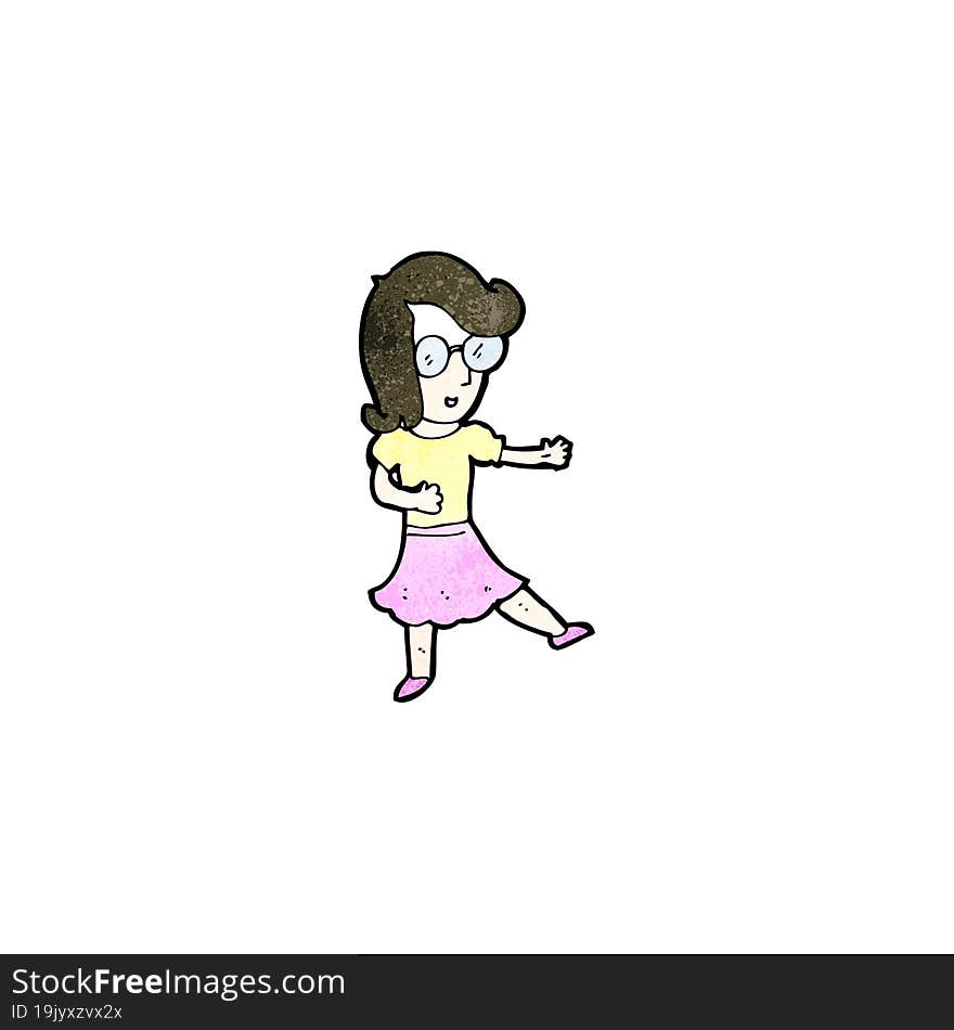 cartoon dancing woman in spectacles