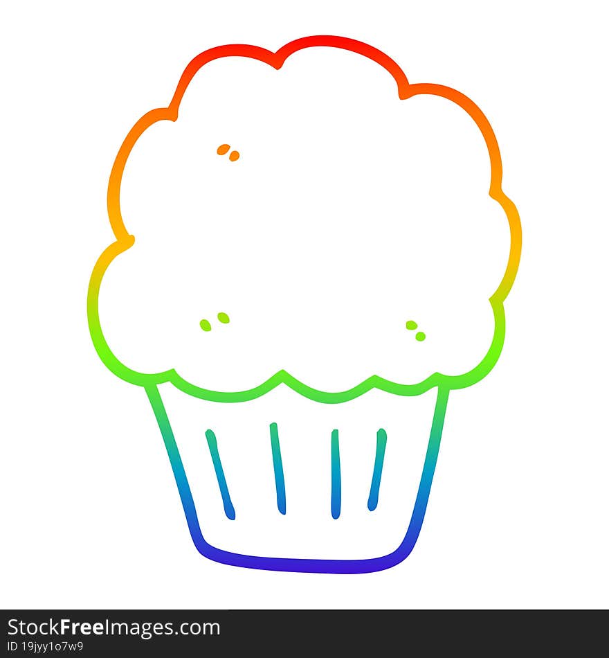 rainbow gradient line drawing of a cartoon cupcake