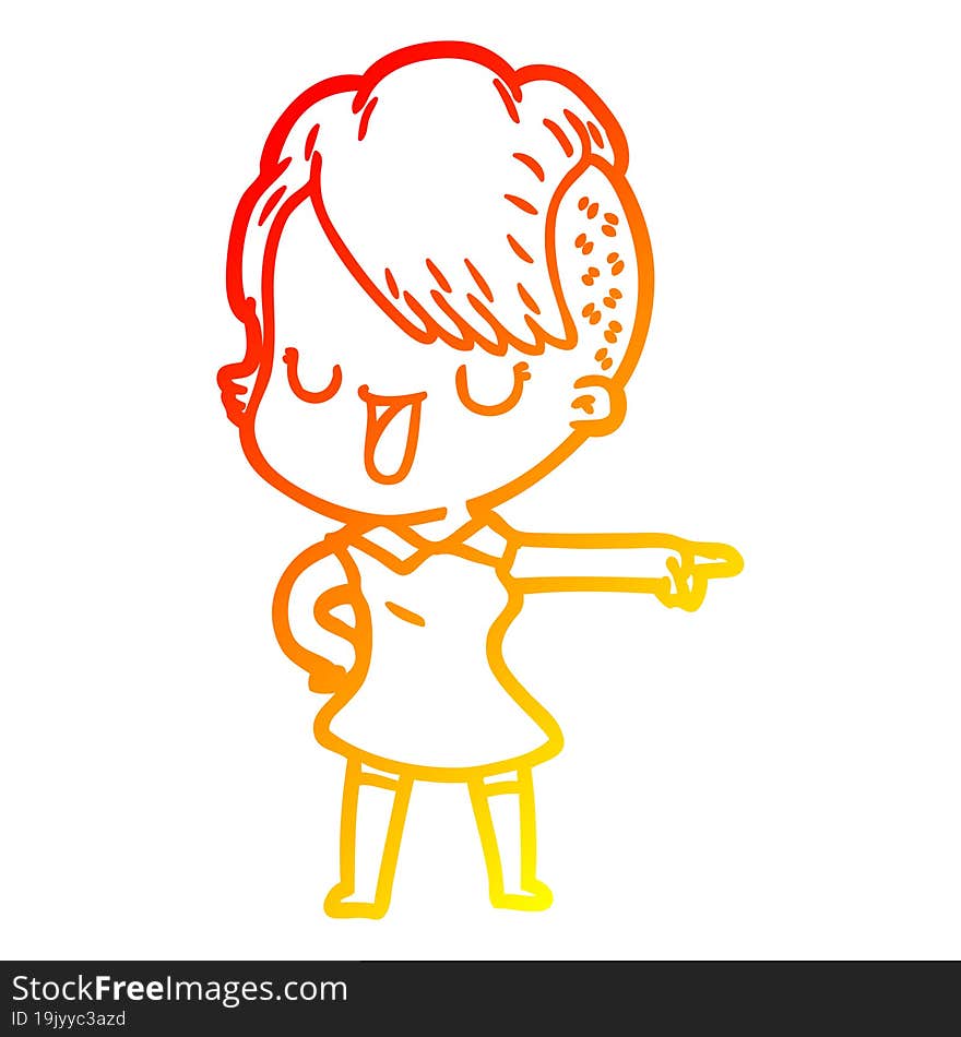 warm gradient line drawing of a cute cartoon girl with hipster haircut