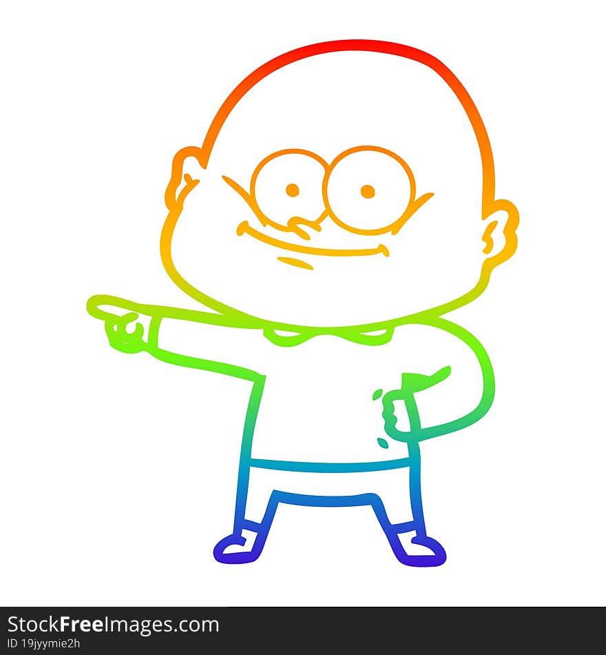 rainbow gradient line drawing cartoon bald man staring