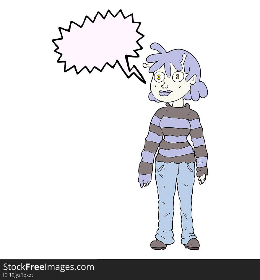 freehand drawn speech bubble cartoon casual alien girl