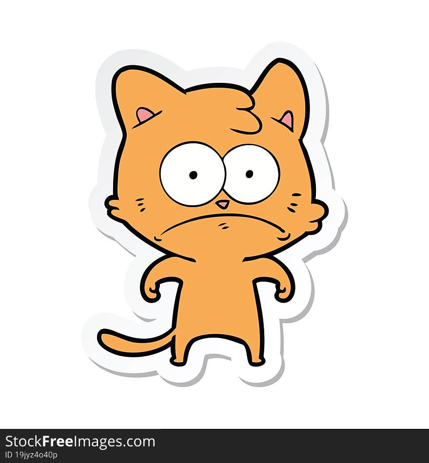 sticker of a cartoon nervous cat