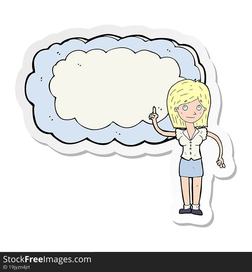 sticker of a cartoon woman with text space cloud