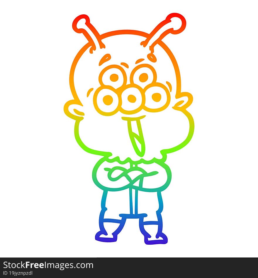 rainbow gradient line drawing of a happy cartoon alien