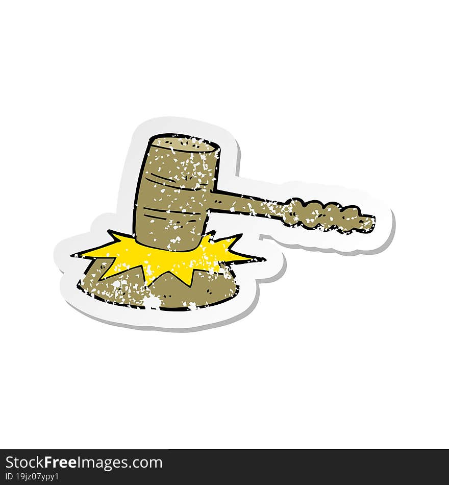 retro distressed sticker of a cartoon gavel banging