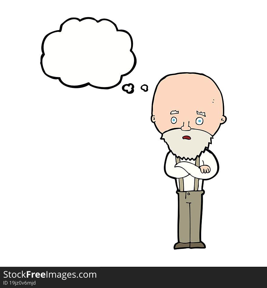 cartoon worried old man with thought bubble