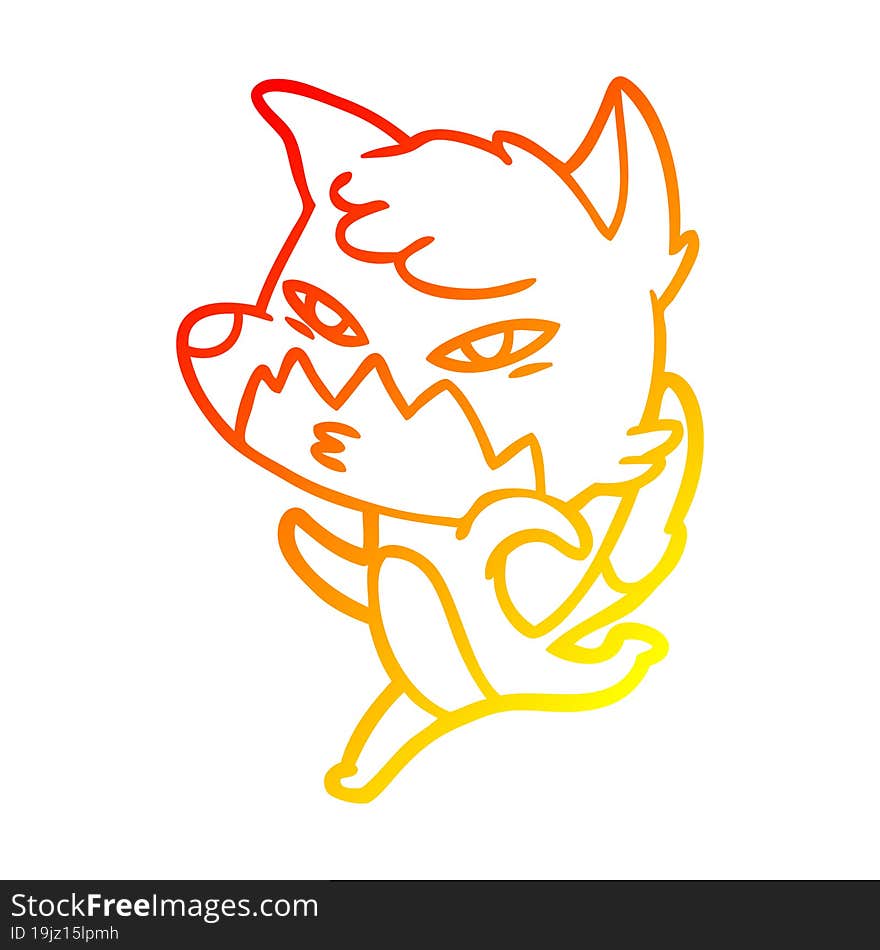 Warm Gradient Line Drawing Clever Cartoon Fox