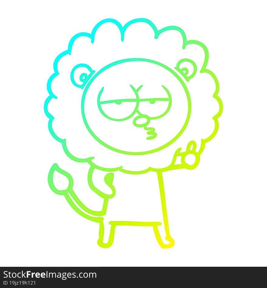 Cold Gradient Line Drawing Cartoon Bored Lion