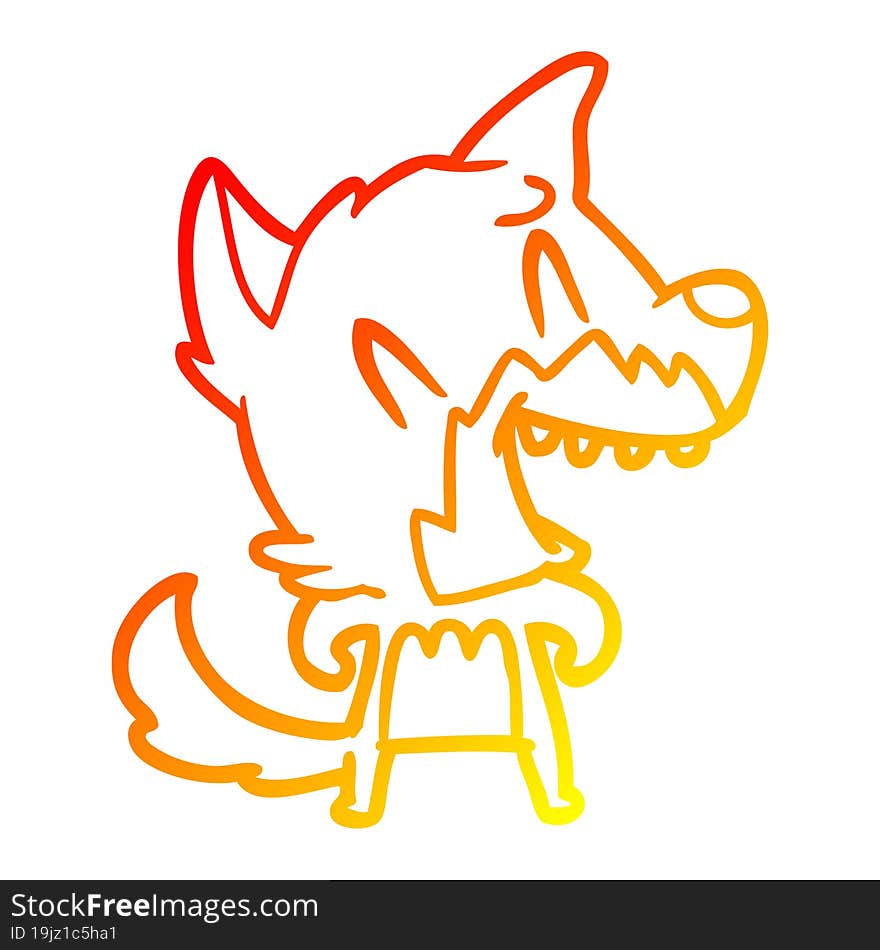 warm gradient line drawing of a laughing fox cartoon