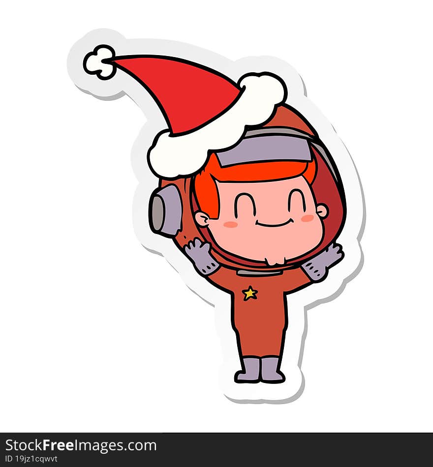 happy sticker cartoon of a astronaut man wearing santa hat