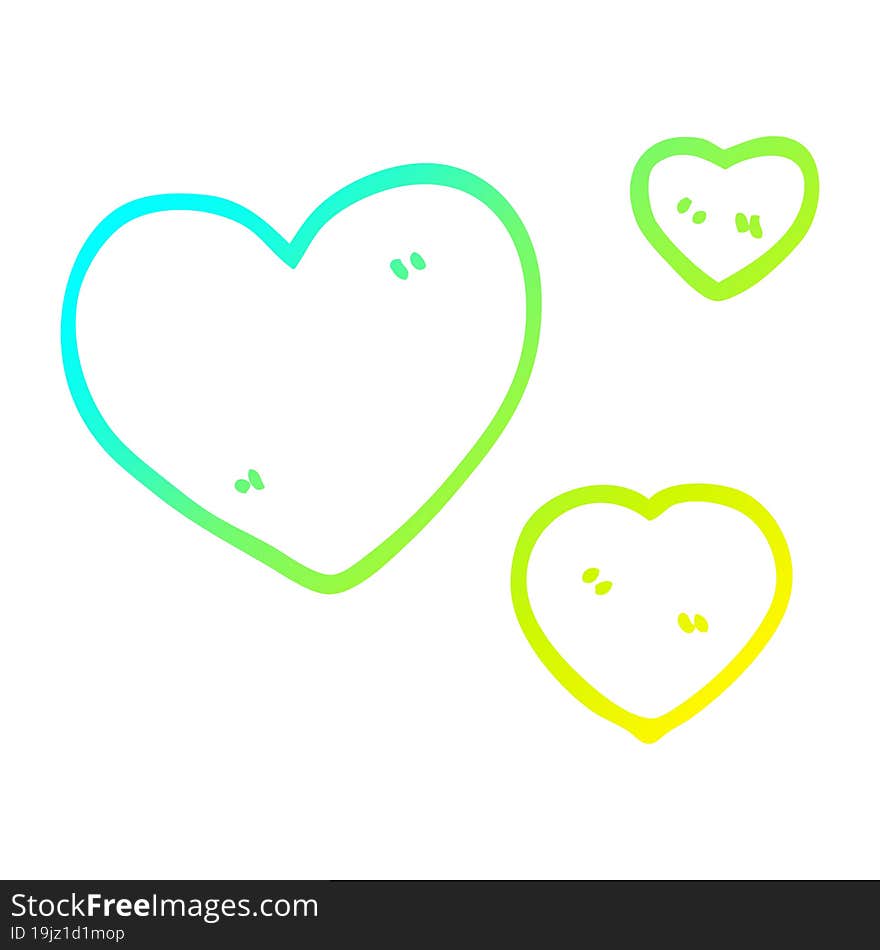 cold gradient line drawing of a cartoon love hearts