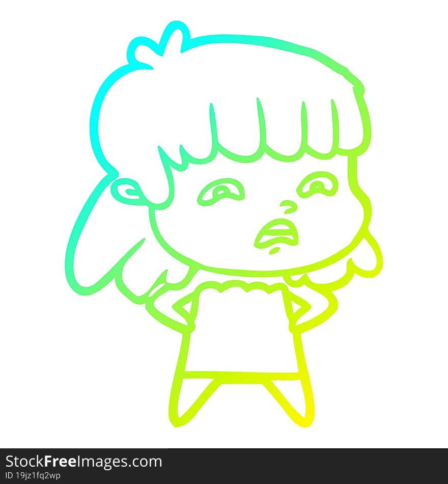 Cold Gradient Line Drawing Cartoon Worried Woman