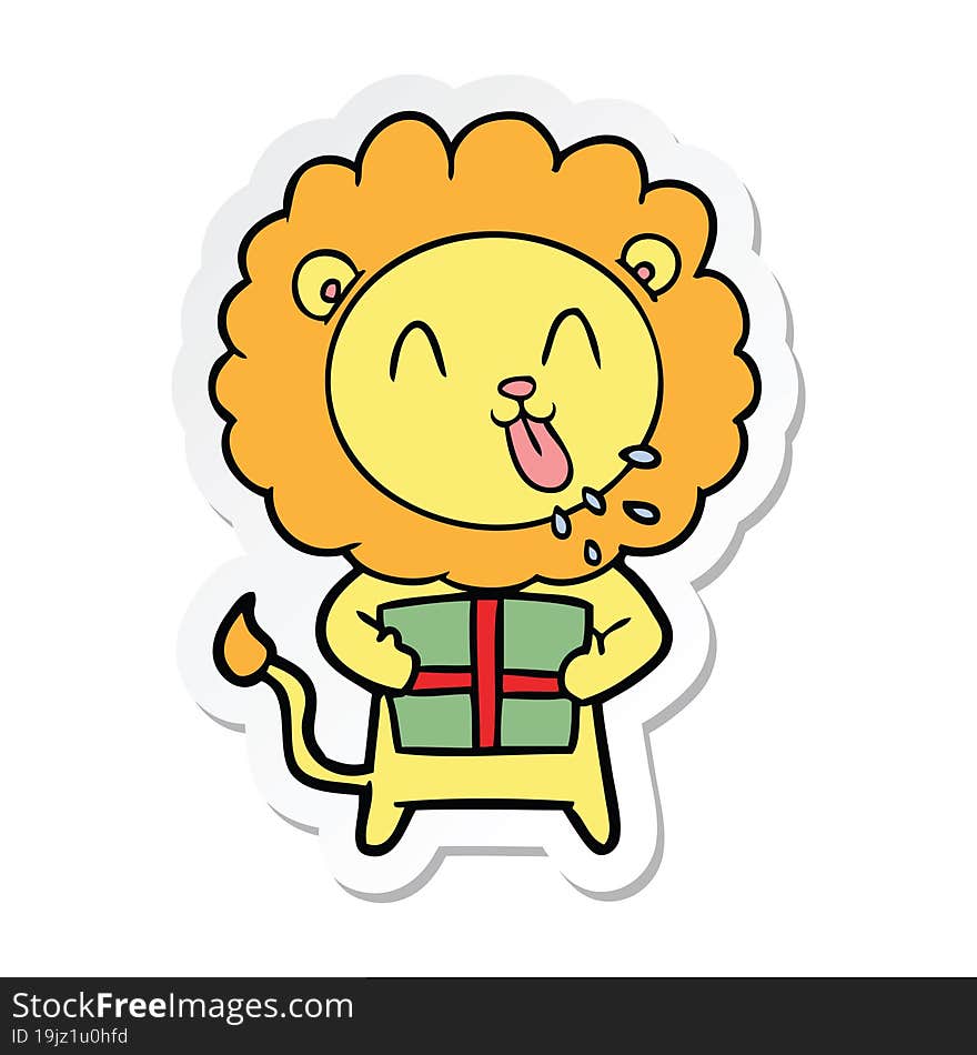 sticker of a happy cartoon lion