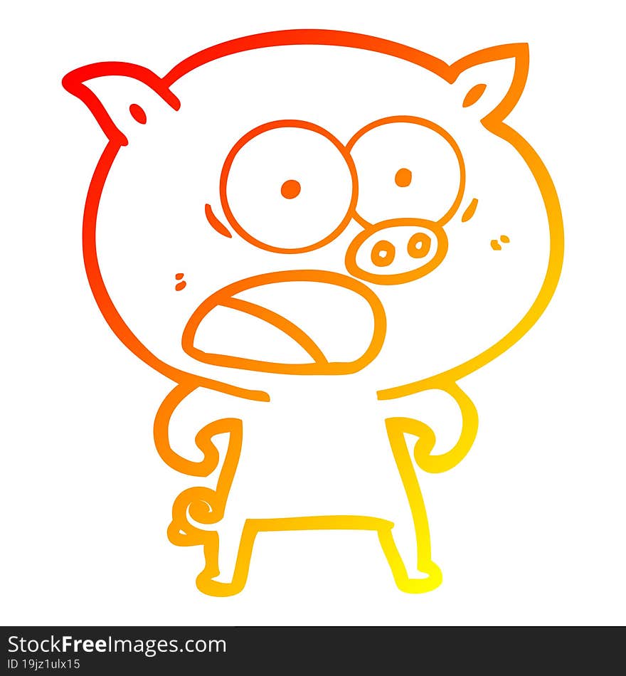 Warm Gradient Line Drawing Cartoon Pig Shouting