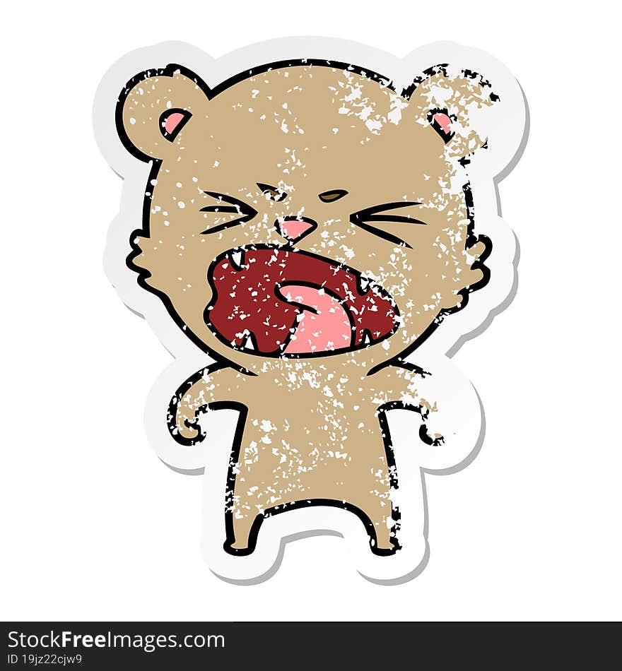 distressed sticker of a angry cartoon bear