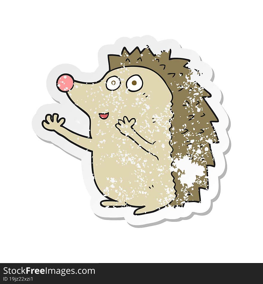 retro distressed sticker of a cartoon cute hedgehog