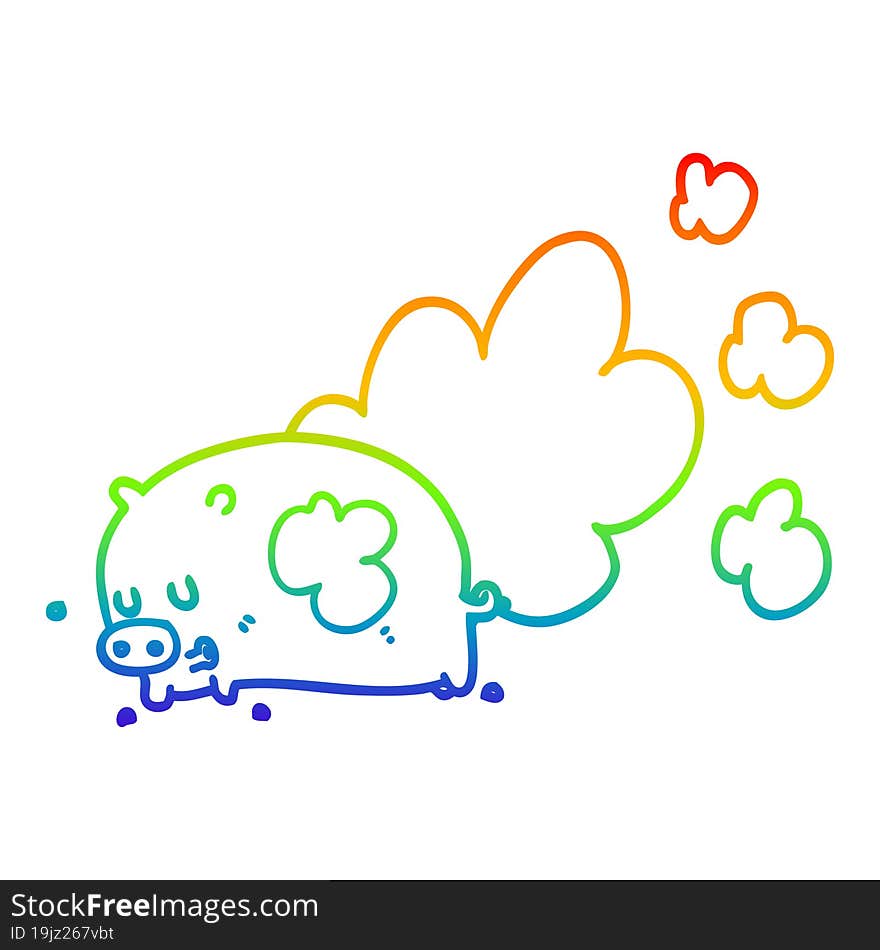 Rainbow Gradient Line Drawing Cartoon Smelly Pig