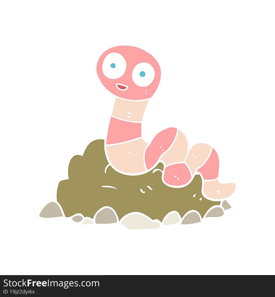 flat color illustration of a cartoon earthworm