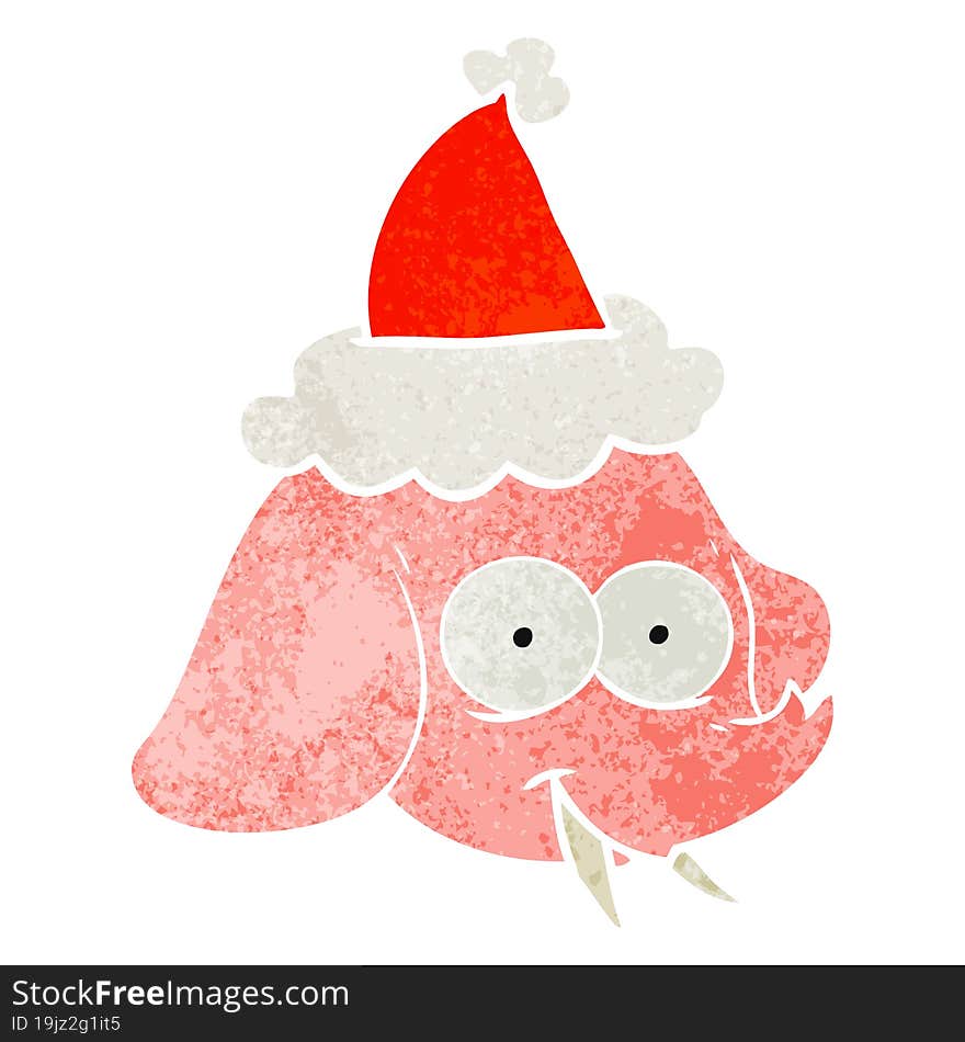 Retro Cartoon Of A Elephant Face Wearing Santa Hat