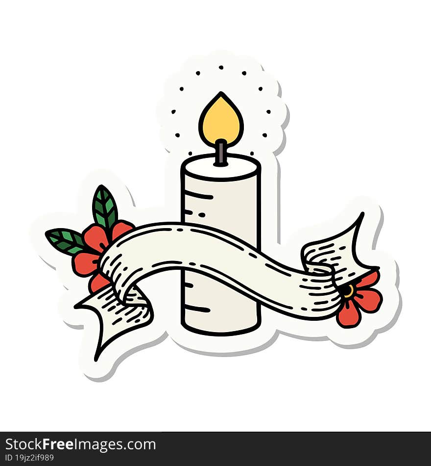 tattoo sticker with banner of a candle