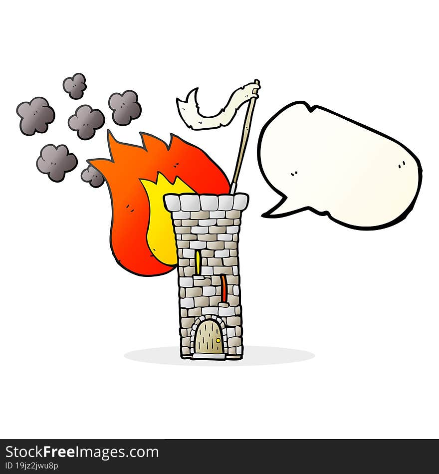 speech bubble cartoon old castle tower waving white flag