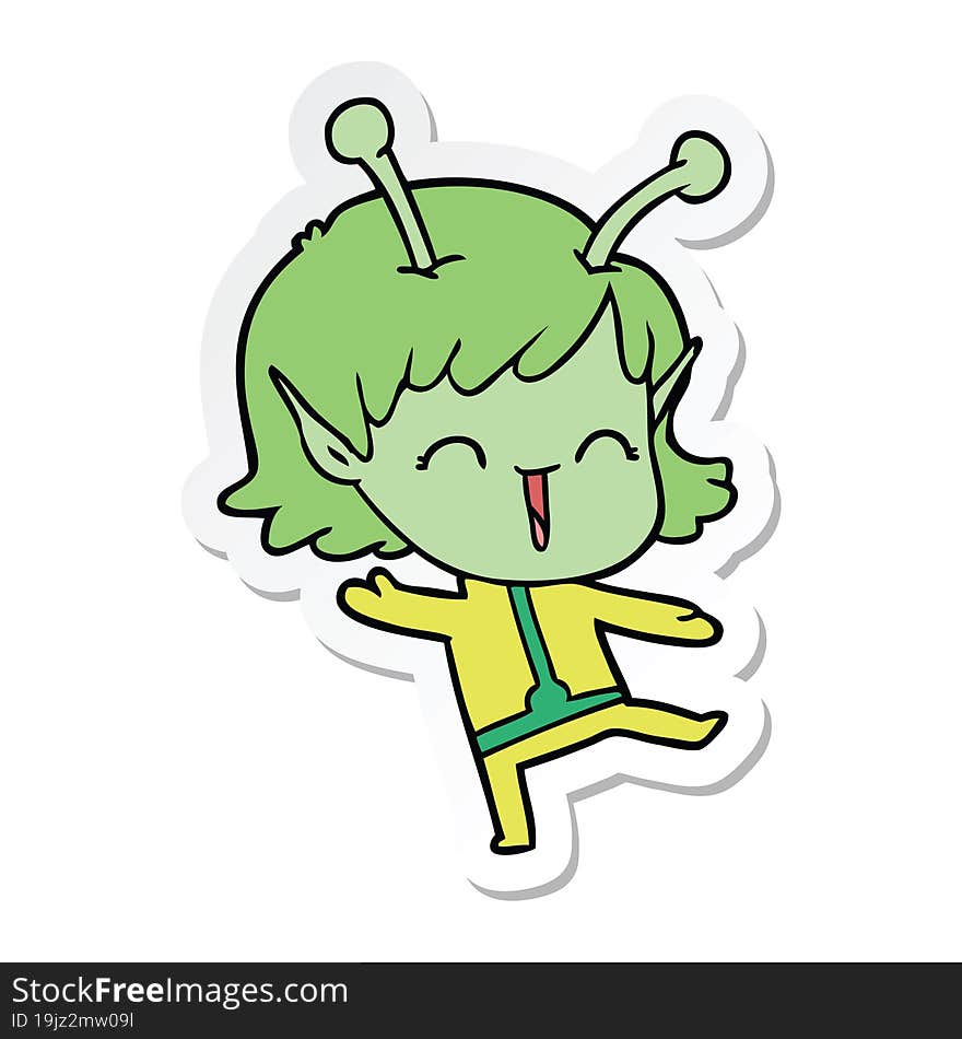 Sticker Of A Cartoon Alien Girl Laughing