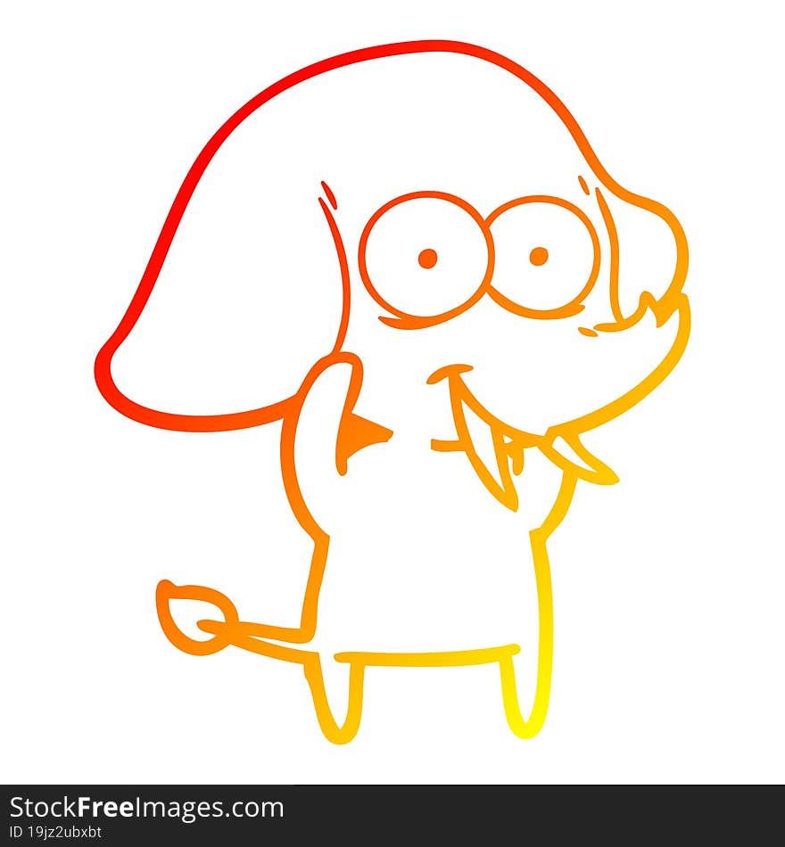 Warm Gradient Line Drawing Happy Cartoon Elephant