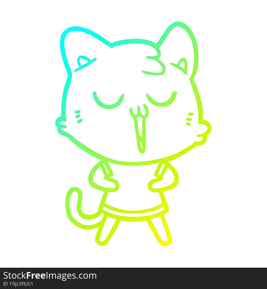 Cold Gradient Line Drawing Cartoon Cat Singing