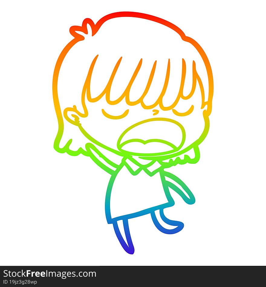 rainbow gradient line drawing cartoon woman talking loudly