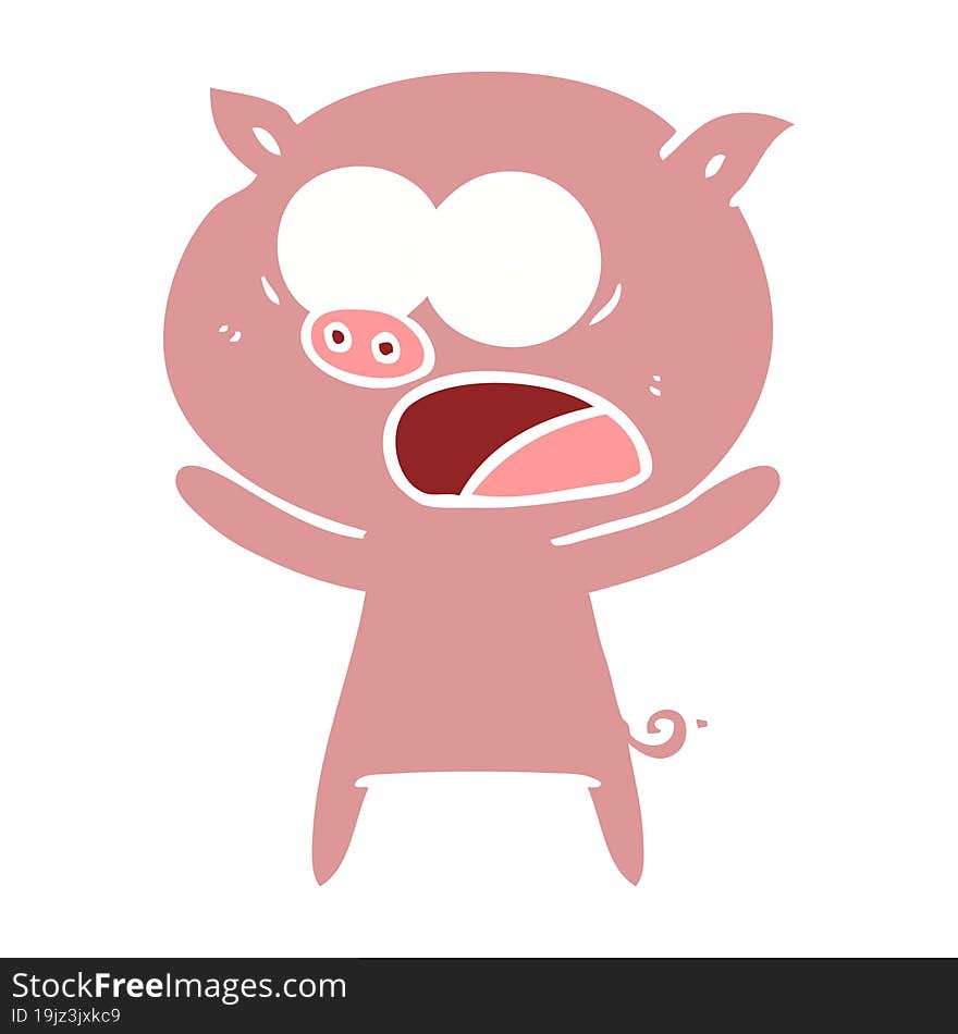 flat color style cartoon pig shouting