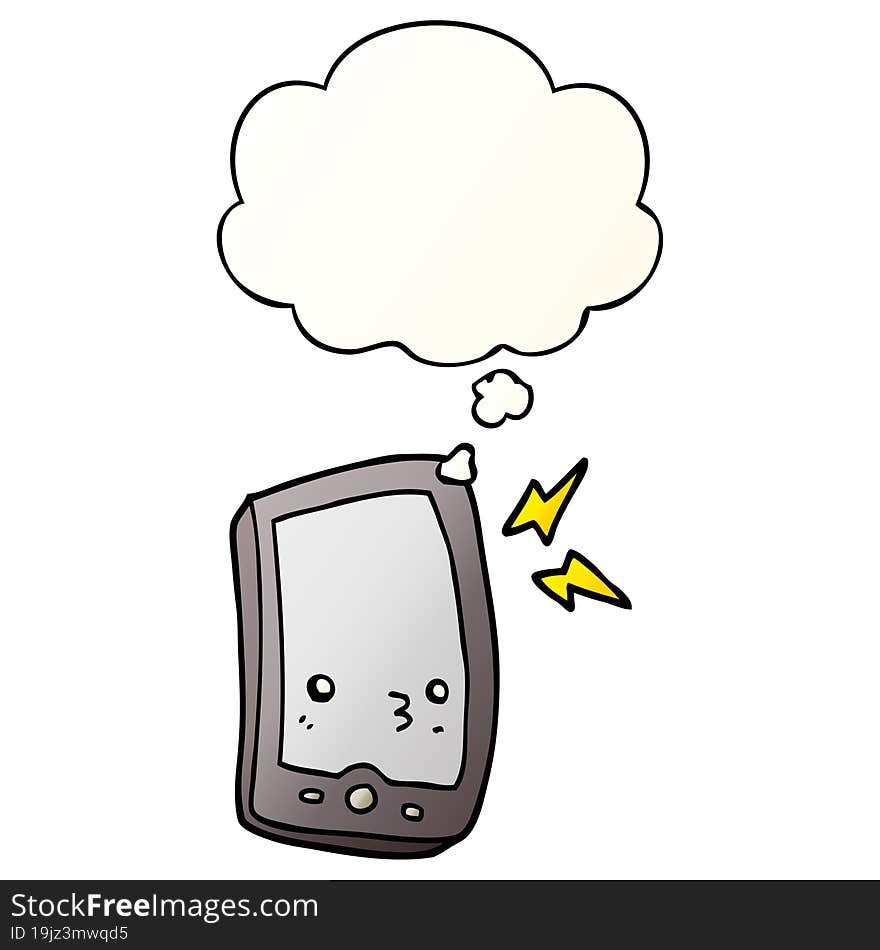 cartoon mobile phone and thought bubble in smooth gradient style