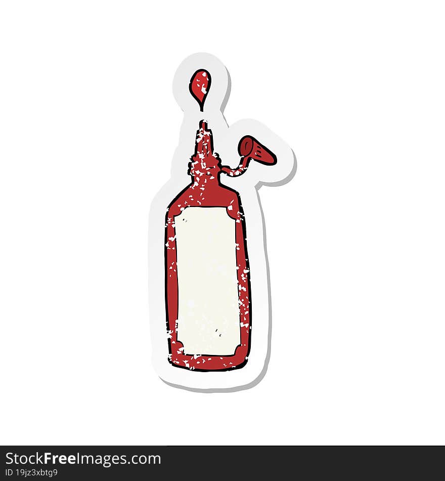 retro distressed sticker of a cartoon ketchup bottle