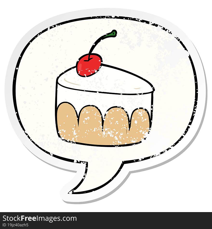 cartoon tasty dessert and speech bubble distressed sticker