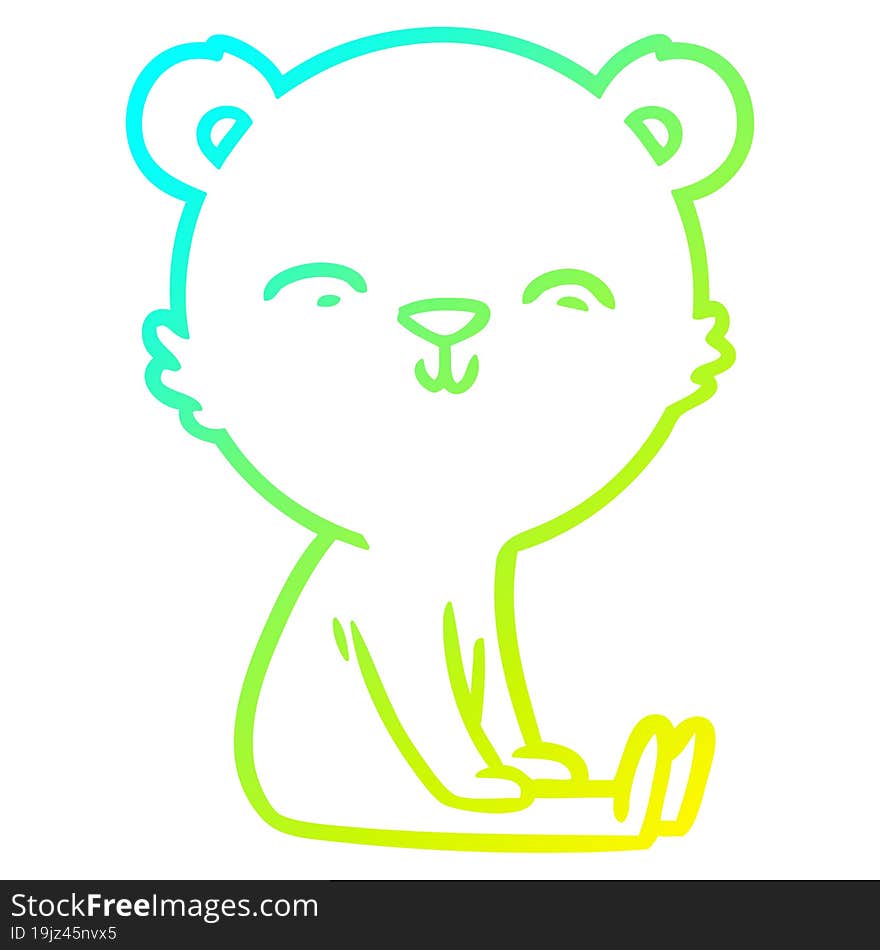 cold gradient line drawing happy cartoon polar bear sitting