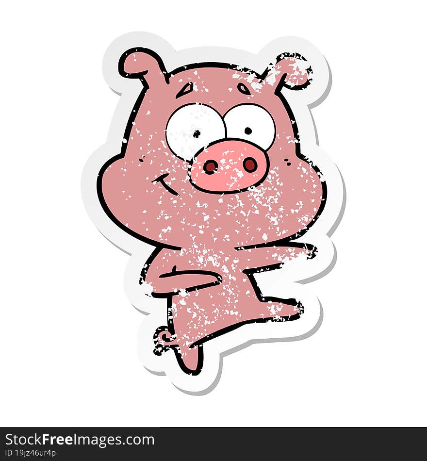 distressed sticker of a cartoon pig pointing