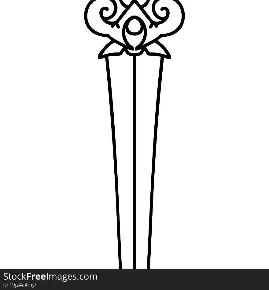 tattoo in black line style of a dagger. tattoo in black line style of a dagger