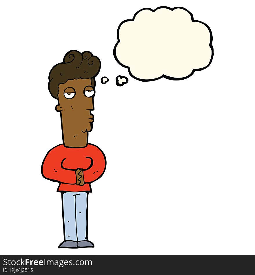 cartoon arrogant man with thought bubble