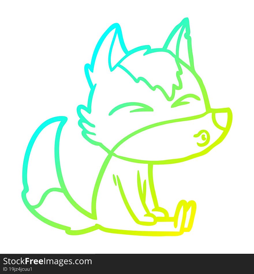 Cold Gradient Line Drawing Cartoon Wolf Whistling