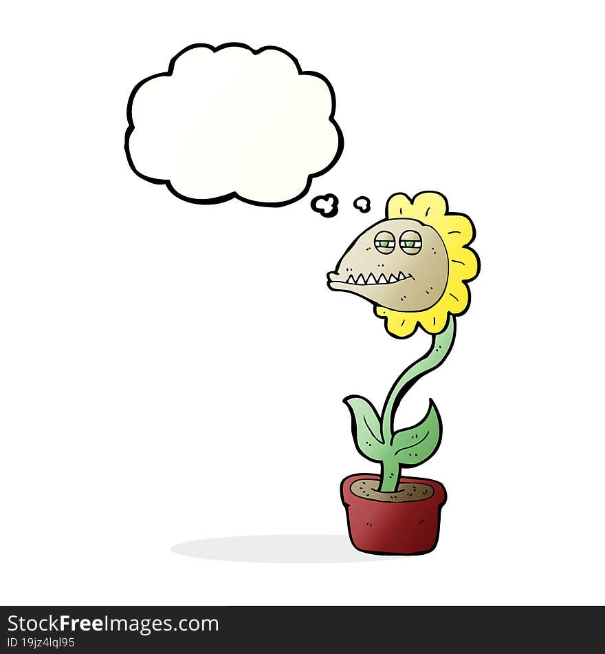 cartoon monster flower with thought bubble