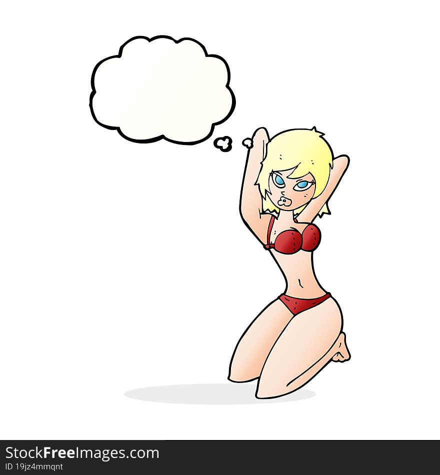 cartoon sexy woman posing with thought bubble