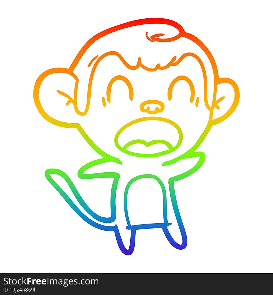 Rainbow Gradient Line Drawing Shouting Cartoon Monkey