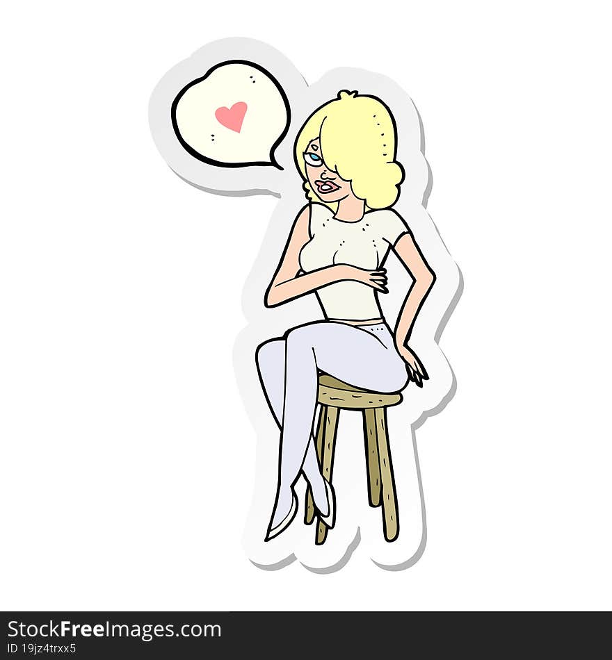 Sticker Of A Cartoon Woman With Love Heart