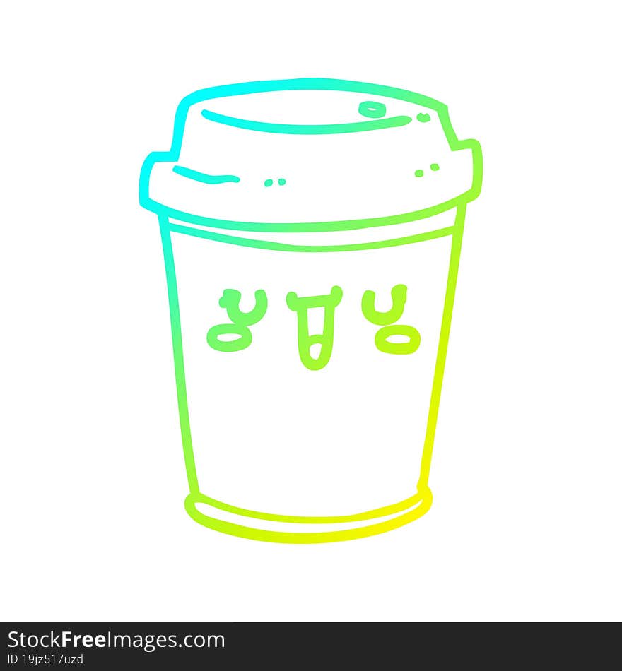 cold gradient line drawing cartoon take out coffee