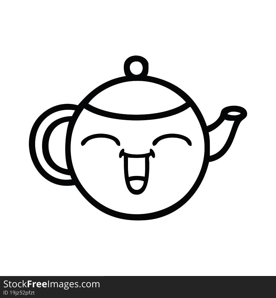 line drawing cartoon happy teapot