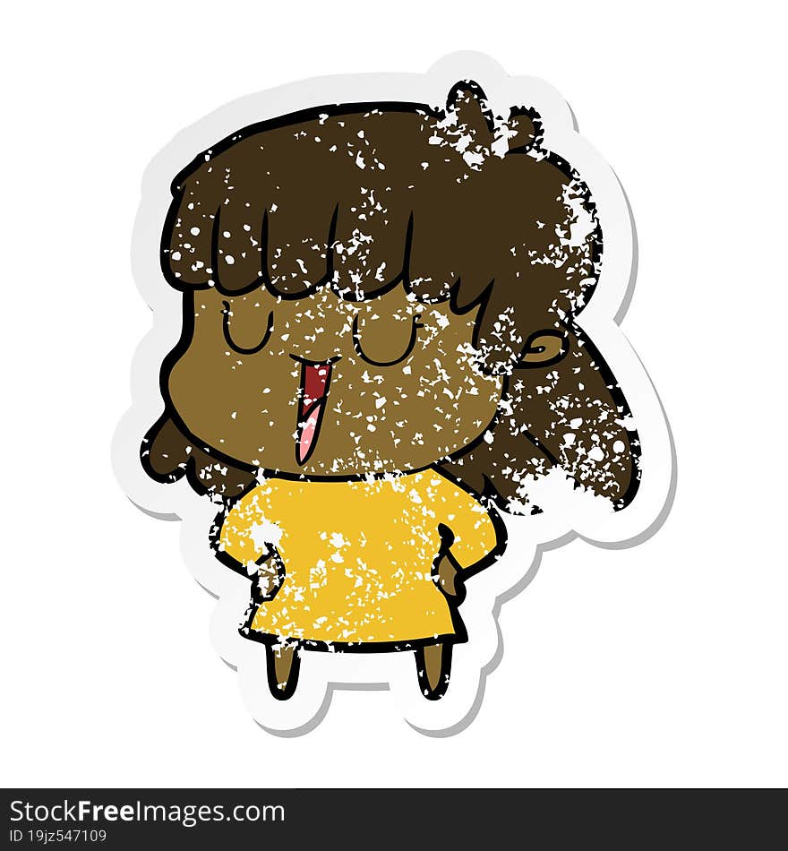 distressed sticker of a cartoon woman laughing