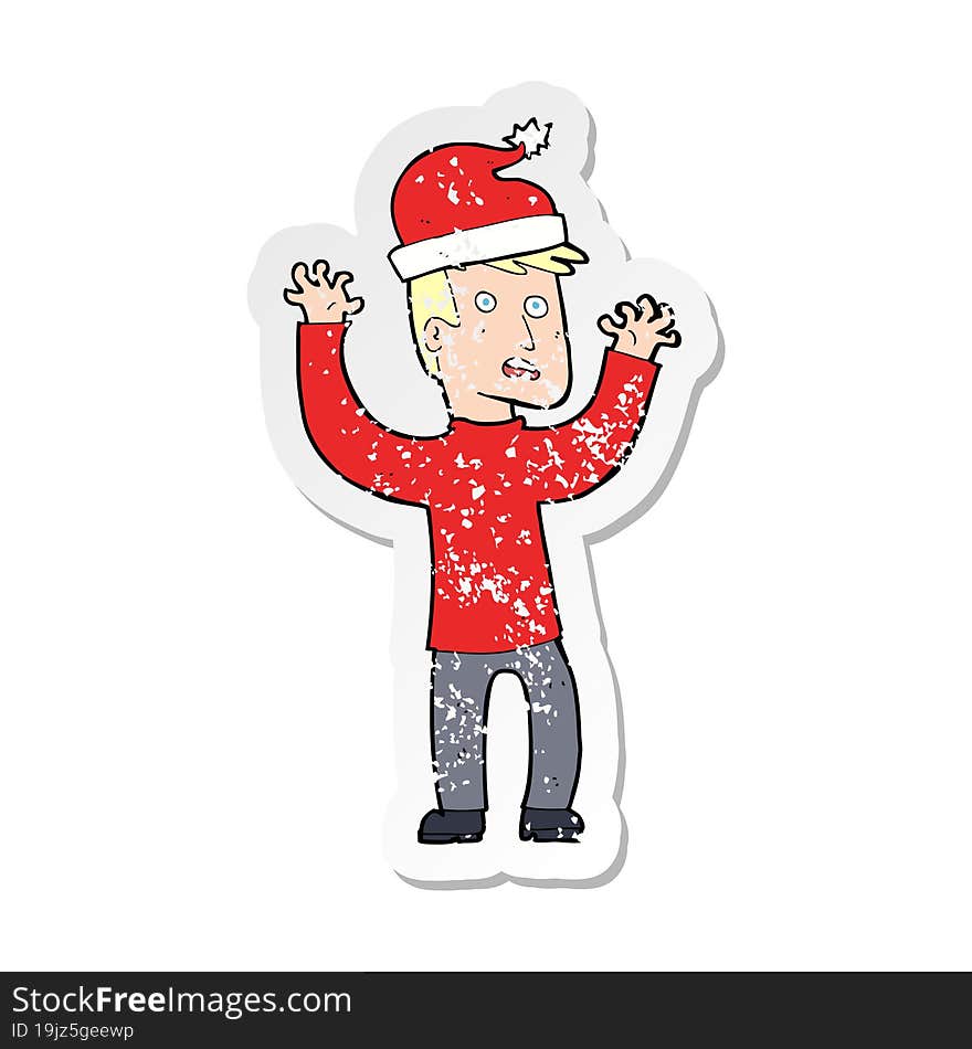 retro distressed sticker of a cartoon man ready for christmas