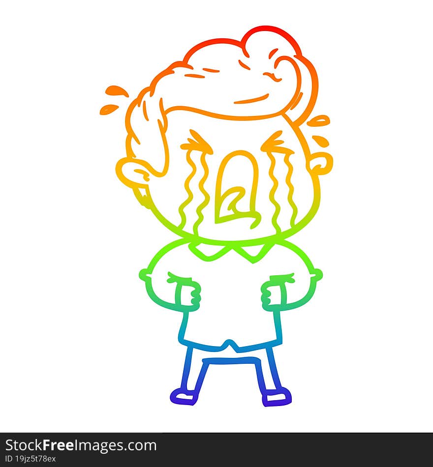 rainbow gradient line drawing of a cartoon crying man