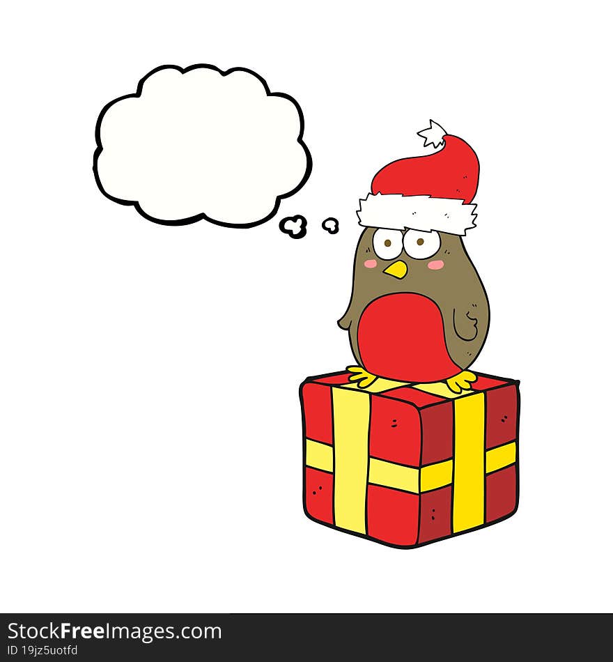 thought bubble cartoon robin on present